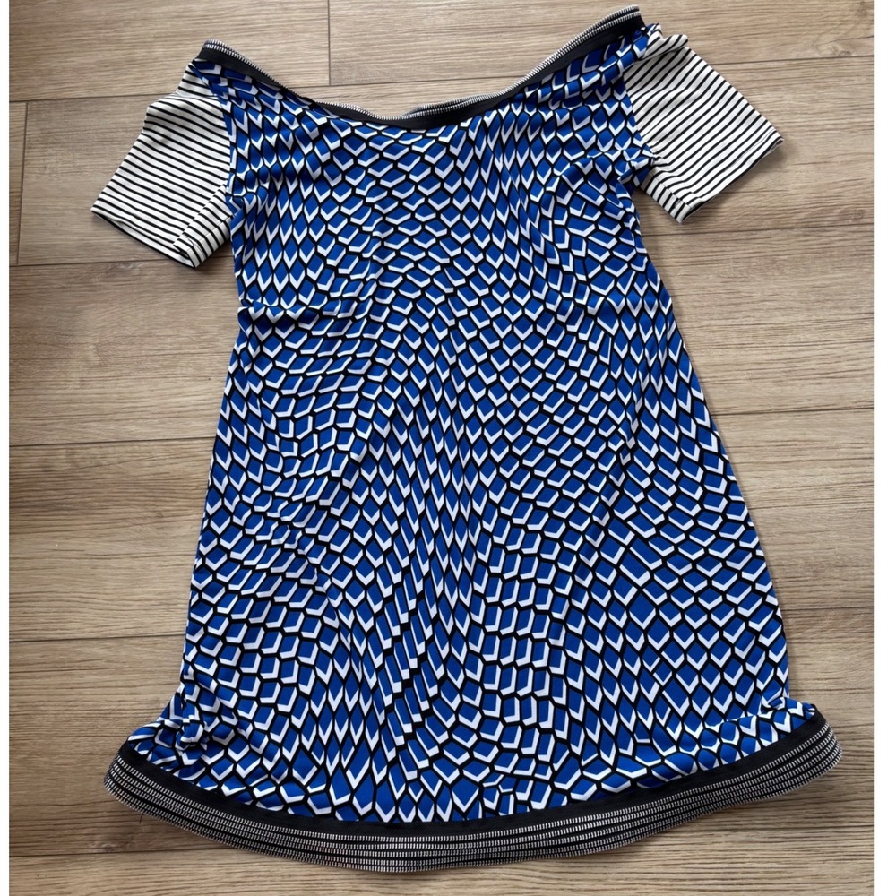 Sohung Designs Blue Geometric Zipper Trim Mini Dress Handmade NY Large Womens